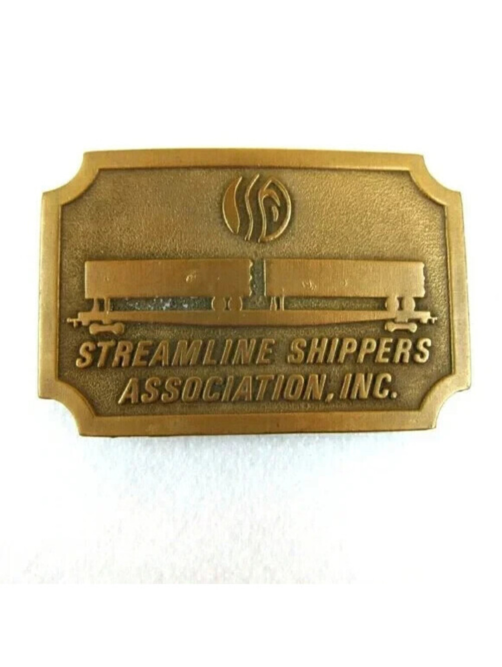 Vintage Belt Buckle Streamline Shippers Assn Gold tone Metal Hit Line USA 1970s